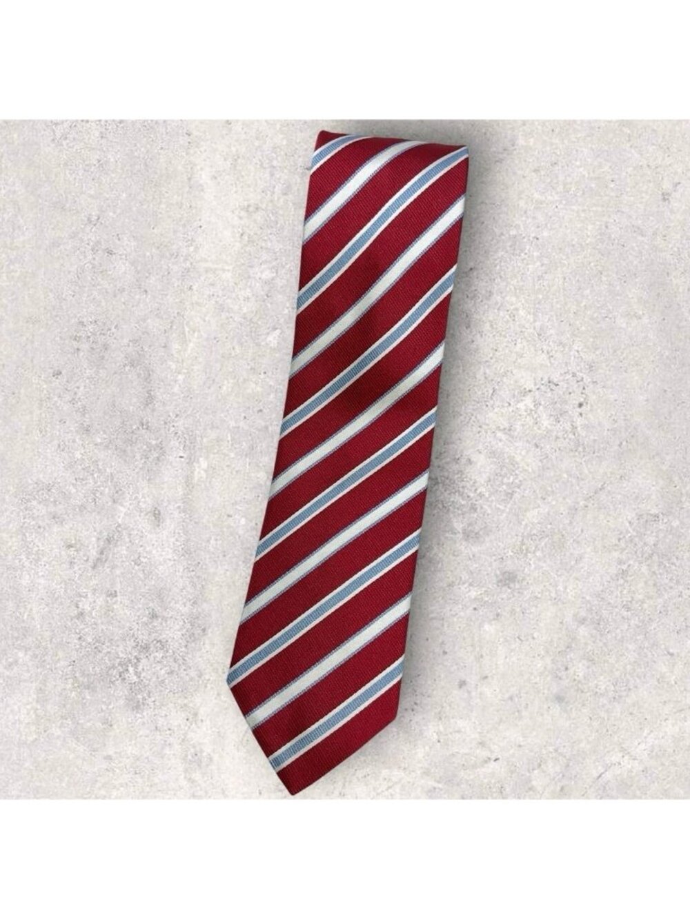 HUGO BOSS Silk Tie ITALY XL Red Blue White Striped W:3" EUC